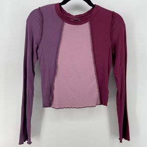 Wild Fable Womens Long Sleeve Shirt Purple Color Block Lettuce Trim S